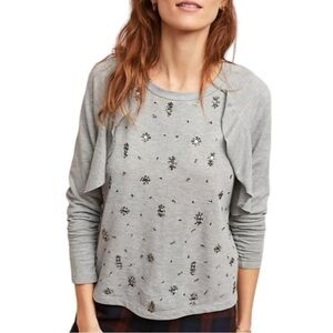 Anthropologie Ranna Gill Gray Jewel Embellished Lightweight Sweatshirt XS NWT